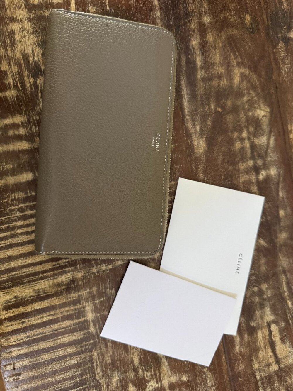 Celine Large Zipped Gray Leather Wallet + COA + Cards